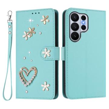 Samsung Galaxy S26 Ultra Geldbörsenhülle mit Herz- und Blumenmuster - Mint