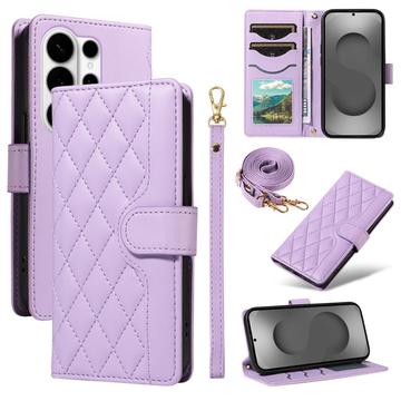 Samsung Galaxy S26 Ultra Luxus Gesteppte Wallet Hülle - lila
