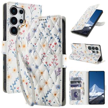 Samsung Galaxy S26 Ultra Rhombisches Blumen Wallet Hülle