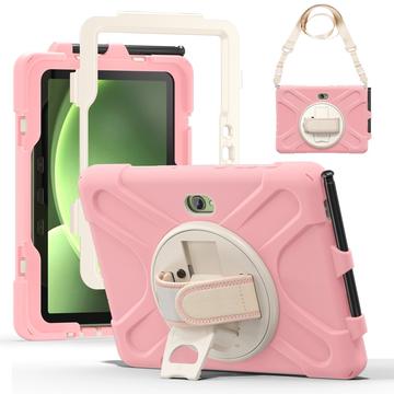 Samsung Galaxy Tab Active5 Pro Heavy Duty 360 Hülle mit Handschlaufe - Rosa / Weiß
