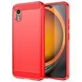 Samsung Galaxy Xcover7 Gebürstete TPU Hülle - Karbonfaser - Rot