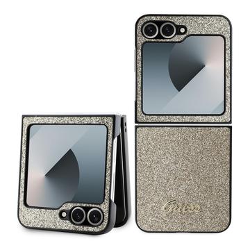 Samsung Galaxy Z Flip6 Guess Glitter Flakes Metal Logo Hybrid Hülle - Gold