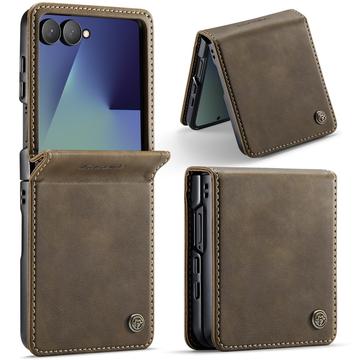 Samsung Galaxy Z Flip7 Caseme 033 Kalb Textur Brieftasche Hülle mit RFID-Blockierung - Kaffee