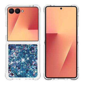 Samsung Galaxy Z Flip7 Glitter Quicksand TPU Hülle - blaue Herzen