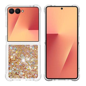 Samsung Galaxy Z Flip7 Glitter Quicksand TPU Hülle - Goldene Herzen