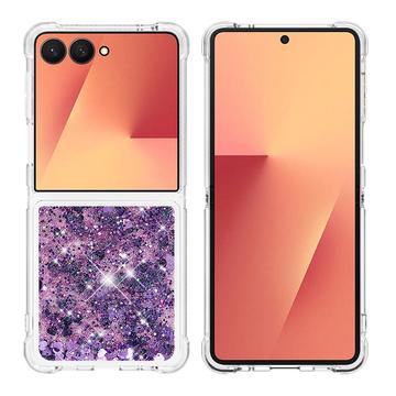 Samsung Galaxy Z Flip7 Glitter Quicksand TPU Hülle - lila Herzen