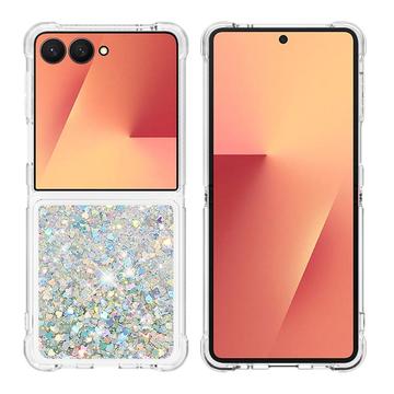 Samsung Galaxy Z Flip7 Glitter Quicksand TPU Hülle - Silber Herzen