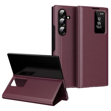 Samsung Galaxy Z Fold7 Smart Clear View Flip Hülle mit Kartenschlitz - Weinrot
