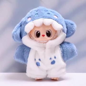 Hai Overall mit Kapuze für Labubu Puppe 17cm - Blau / Weiß