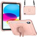 Stoßfeste Hülle für iPad 10.9 (2022) Schmetterlingsform Kickstand Tablet Hülle Silikon + PC Schutzhülle mit Schulterriemen - Pink