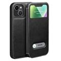 Dual View iPhone 14 Leder Flip Case - Schwarz