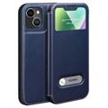 Dual View iPhone 14 Leder Flip Case - Blau