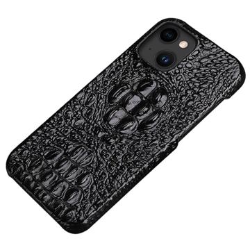 Luxury Crocodile iPhone 14 Plus Leder Beschichtet Hülle - Schwarz