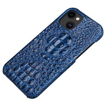 Luxury Crocodile iPhone 14 Plus Leder Beschichtet Hülle - Blau