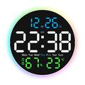 Leise LED-Wanduhr mit Digitalanzeige und Umgebungslicht - Schwarz