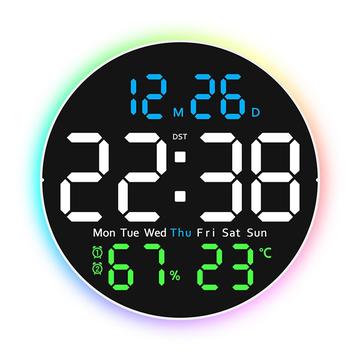Leise LED-Wanduhr mit Digitalanzeige und Umgebungslicht - Schwarz