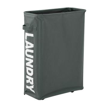 Schlanker, faltbarer Oxford-Wäschekorb mit Rädern und Mesh-Deckel mit Kordelzug - Grau