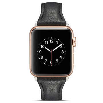 Apple Watch Series 7/SE/6/5/4/3/2/1 Schmales Lederband - 41mm/40mm/38mm - Schwarz