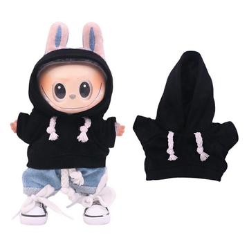 Einfarbiger Kapuzenpullover für Labubu Mini Figur 17cm - Schwarz