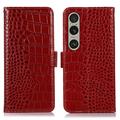 Sony Xperia 1 VI Crocodile Serie Lederhülle mit Geldbörse mit RFID - Rot