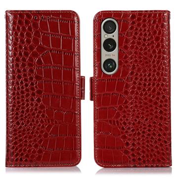 Sony Xperia 1 VI Crocodile Serie Lederhülle mit Geldbörse mit RFID - Rot