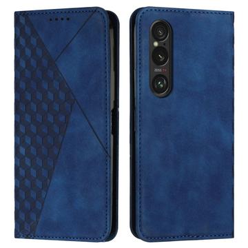 Sony Xperia 1 VI Brieftaschenhülle mit Rautenmuster mit Magnetverschluss - Blau
