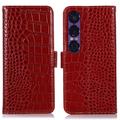 Sony Xperia 1 VII Crocodile Serie Lederhülle mit Geldbörse mit RFID - Rot