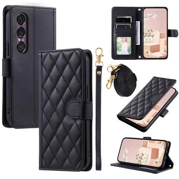 Sony Xperia 1 VII Luxus Gesteppte Wallet Hülle - schwarz