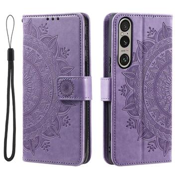 Sony Xperia 1 VII Mandala Serie Wallet Hülle - Purpur