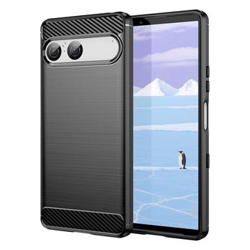 Sony Xperia 10 VII Gebürstete TPU Hülle - Karbonfaser - Schwarz