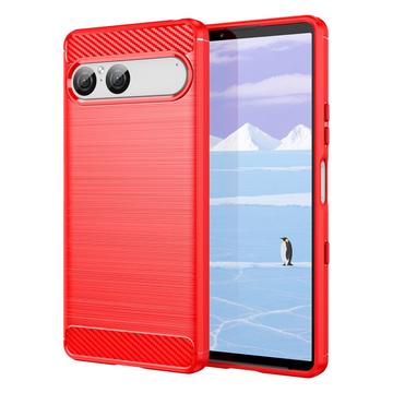 Sony Xperia 10 VII Gebürstete TPU Hülle - Karbonfaser - rot
