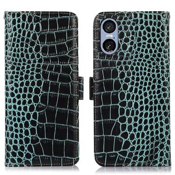 Sony Xperia 5 VI Crocodile Serie Lederhülle mit Geldbörse mit RFID - Grün