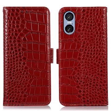Sony Xperia 5 VI Crocodile Serie Lederhülle mit Geldbörse mit RFID - Rot