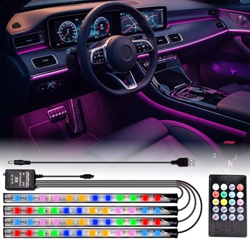 Sound-aktivierte Neon-Auto-Innenraum-LED-Leuchtstreifen - 4 Stück, 36 LEDs