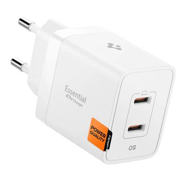 Spigen Essential EE472EU Dual USB-C Schnelles Wandladegerät 47W - Weiß