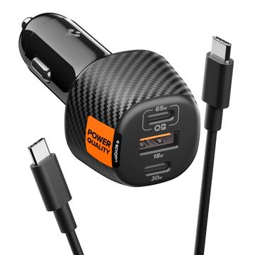 Spigen Essential EV1133 3-Port Ultra-Fast Auto-Ladegerät mit USB-C-Kabel - 113W - Schwarz
