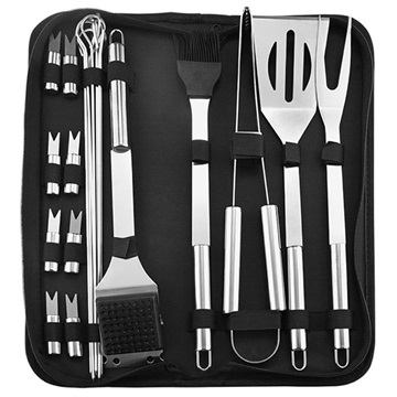 Edelstahl Grillbesteck mit Tragbarer Tasche - 20 Stk.