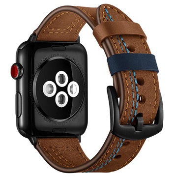 Apple Watch Series 7/SE/6/5/4/3/2/1 Stitched Lederarmband - 45mm/44mm/42mm - Braun