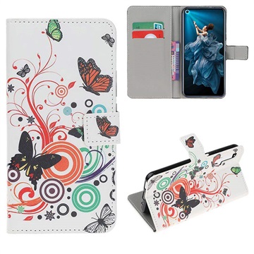 Style Series Huawei Nova 5T, Honor 20/20S Wallet Hülle - Schmetterlinge / Kreisen
