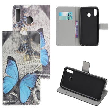 Style Series Samsung Galaxy A20e Wallet Hülle - Blau Schmetterling