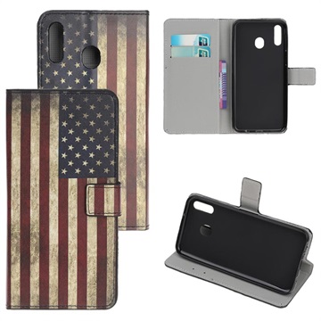 Style Series Samsung Galaxy A20e Wallet Hülle - Vintage Amerikanische Flagge