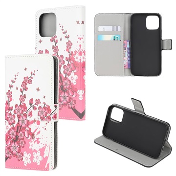 Style Series iPhone 13 Mini Schutzhülle mit Geldbörse - Rosa Blumen