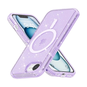 iPhone 16e Stylish Glitter Serie Hybrid Hülle - MagSafe-kompatibel - Purpur