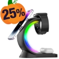 T17 3-in-1 RGB Light Magnetic Wireless Charger für iPhone 12 / 13 / 14 / 15 Serie Desktop Schnellladegerät Stand kompatibel mit MagSafe - Schwarz