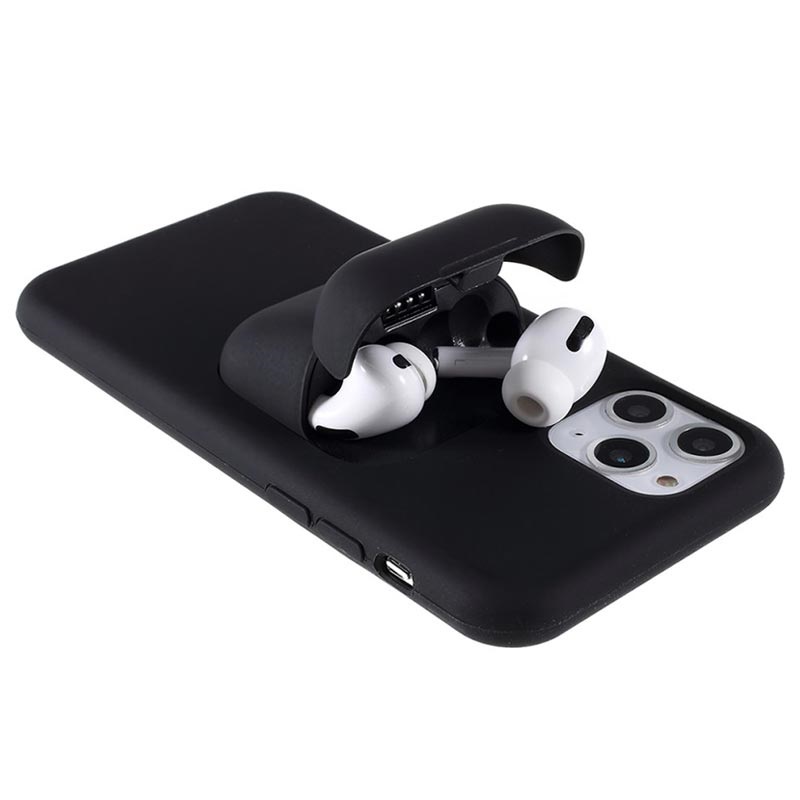 iPhone 11 Pro TPU Hülle m. AirPods Pro Halterung - Schwarz