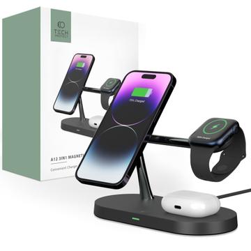 Tech-Protect A12 3-in-1 MagSafe Wireless Charger 15W mit integrierter LED-Lampe - Schwarz