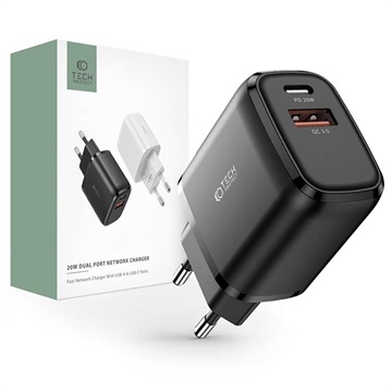 Tech-Protect C20W 2-Port Wand-ladegerät - PD20W, QC3.0