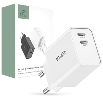 Tech-Protect C35W 2-Port-Netzwerkladegerät - 2xUSB-C - Weiß