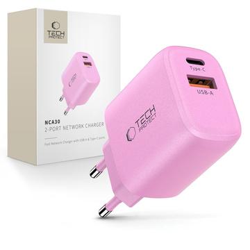 Tech-Protect NCA30 Dual-Port Ladegerät - 30W USB-C PD und 18W USB-A QC3.0 - Baby Pink
