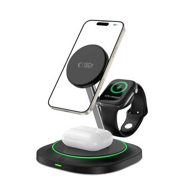 Tech-Protect QI15W-A46 3-in-1 MagSafe Wireless Ladegerät mit atmosphärischer Hintergrundbeleuchtung - Schwarz
